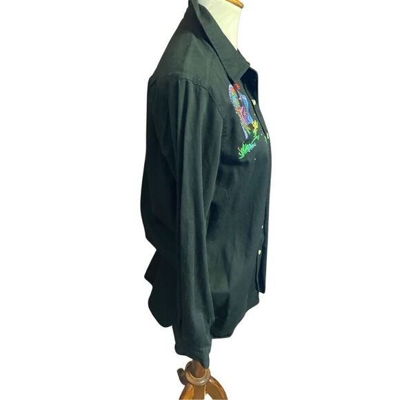Quacker Factory Vintage 90’s Black Long Sleeve Button Down Shirt Embroidered Roo - Picture 5 of 16